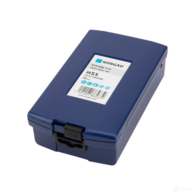 Set of NORGAU Industrial metal drills in a 1-13 mm case, 25 pieces, HSS