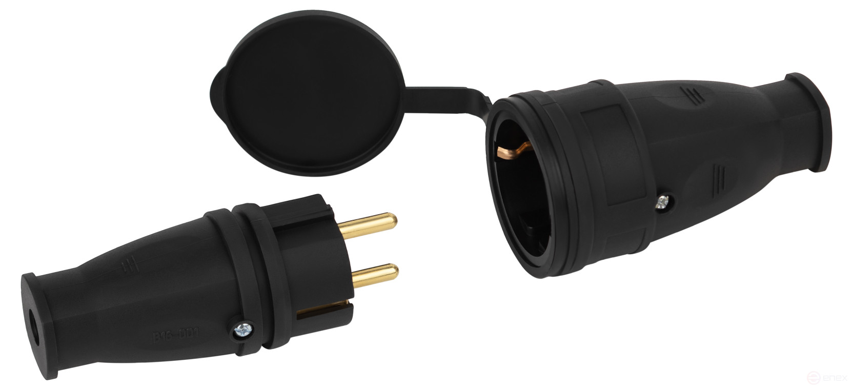 ERA RX10-B-IP44 Rubber Socket with earthing 16A IP44 Straight Black