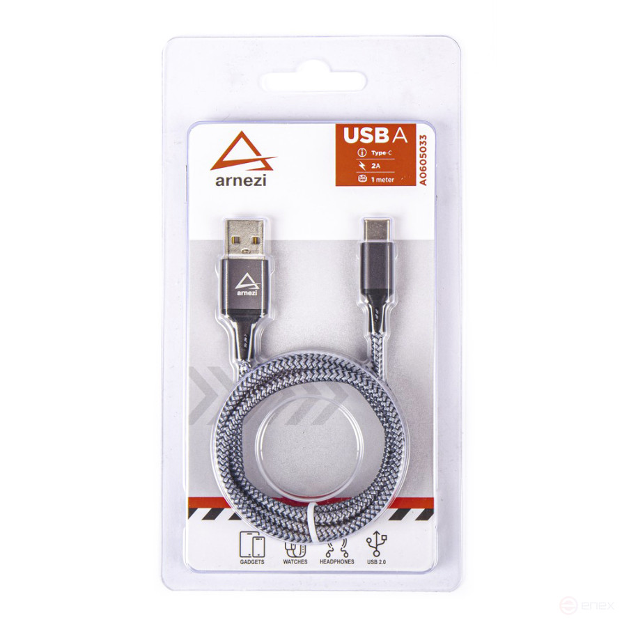 USB/Type C Charging Data cable (1m, 2A) braided ARNEZI A0605033