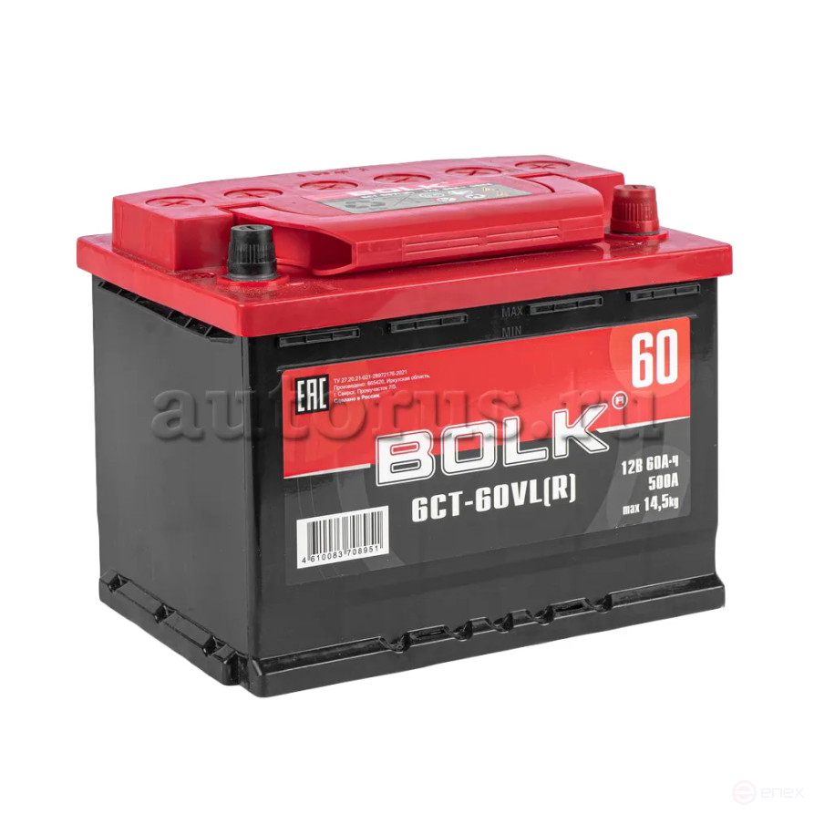 Аккумулятор BOLK Standart 60 А/ч обратный R+ 242x175x190 L2 EN 500 А