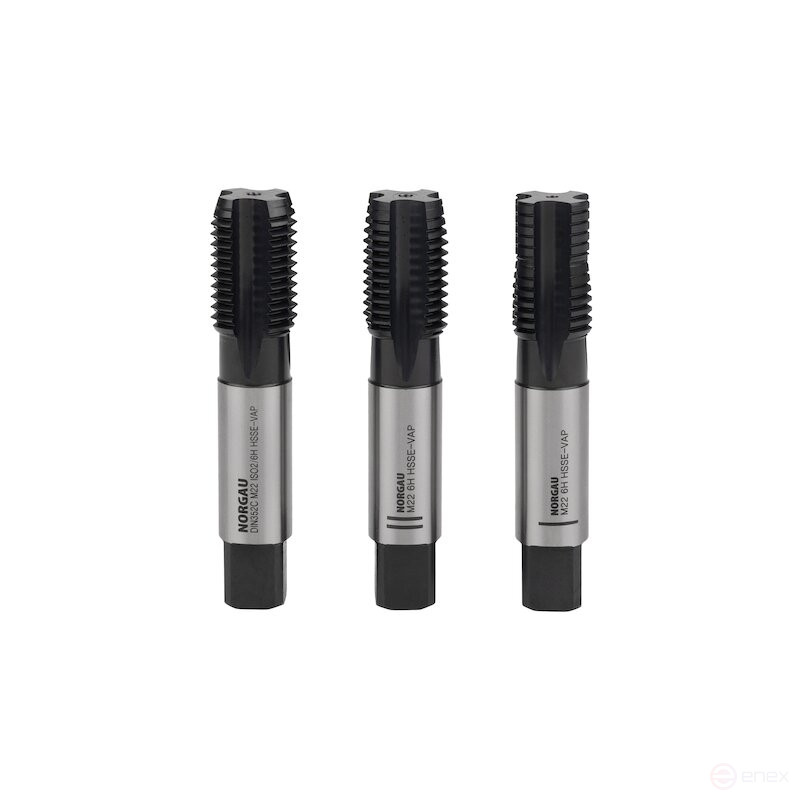 Комплект ручных метчиков NORGAU Industrial M22, HSS-Е/VAP, DIN 352, 3 предмета