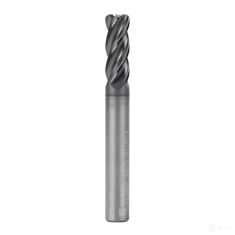 Radius milling cutter NORGAU Industrial high-performance 6 mm, R1 mm, Z4, VHM/AlCrSiN