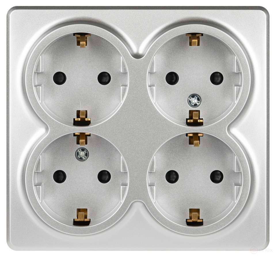 Розетка ЭРА Эксперт 11-2211-03 четверная с заземлением 4х2P+E Schuko со шторками IP20 16A-250В ОУ алюминий