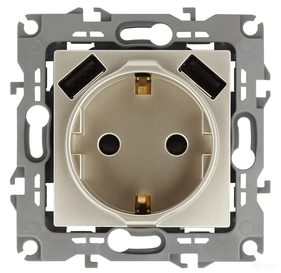 Розетка ЭРА Серия 12 12-4109-04 2P+E 16A-250В штор. с 2xUSB 5В-3А шампань