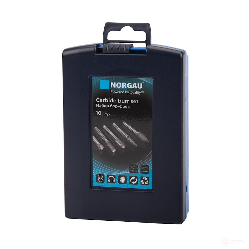 Набор борфрез твердосплавных NORGAU Industrial режущие головки 8 мм, DCM, 10 предметов