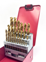 Set of drills No. 71 P6M5 TIN HSS M2TIN, ground, 135° D=2/2,5/3/3,3/3,4/3,5/4/4,2/4,5/5/5,2/5,5/6/6,5/6,8/7/8/8,5/9/10/10,2/10,5/11/12/13 = 25 pcs, stainless steel metal case