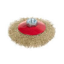 Щетка для УШМ конусная 100 мм, посадка M14, латунированная проволока d=0.3мм, 12500 об/мин ARNEZI R8044100