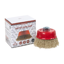 Щетка для УШМ чашка 75 мм, посадка M14, латунированная проволока d=0.3мм, 12500 об/мин ARNEZI R8045075