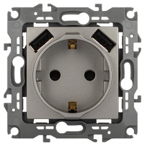 Розетка ЭРА Серия 12 12-4109-16 2P+E 16A-250В шторками с 2xUSB 5В-3А титан
