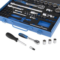 Set of twelve-sided end heads with accessories NORGAU Industrial 1/2 -1/4", 58 pieces, ND192058