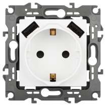 Розетка ЭРА Серия 12 12-4109-01М 2P+E 16A-250В штор. с 2xUSB 5В-3А белый матовый