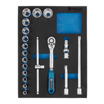 Набор торцевых головок NORGAU Industrial с аксессуарами 1/2”, N1919-S1032 в ложементе, 19 предметов