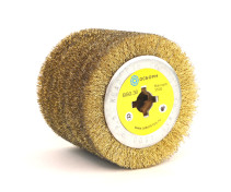 Brush roller D120*100*19, pile corrugation latunir-I steel 0,30 on wood for brush cutting machines with shaft D19+4 (6-031)