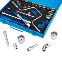 Set of hexagon socket heads with accessories NORGAU Industrial 1/2", 29 pieces, ND19 in a metal box