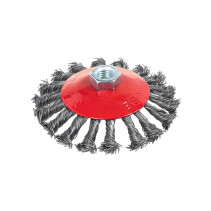 Щетка для УШМ конусная 115 мм, посадка M14, стальная витая проволока d=0.5мм, 12500 об/мин ARNEZI R8048115