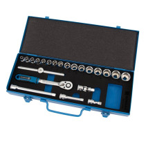 Набор двеннадцатигранных торцевых головок с аксессуарами NORGAU Industrial 3/8", 22 предмета, ND3022 в металлическом ящике