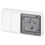 Socket block with switch ERA Expert 11-7522-01 dual IP55 16A-10AX-250V Horizon. SU white