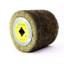 Soft brush roller D120*100*19, pile corrugation latunir-I steel 0,15 on wood for brush cutting machines with shaft D19+4 (6-032)