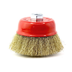 Щетка для УШМ чашечная Д75*M14, ворс гофр латунир-я сталь 0,30 по металлу (13-027)