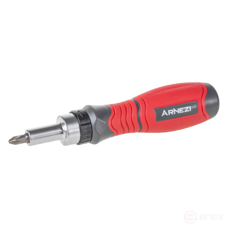A screwdriver with a ratchet and 10pr bits. Profi ARNEZI R2042001
