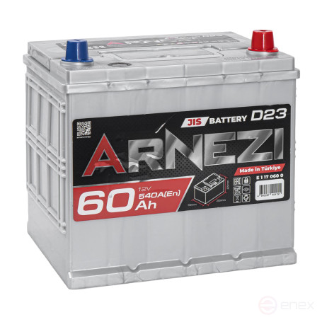 Аккумулятор ARNEZI JIS SMF 60 А/ч обратный R+ 230x172x225 D23 EN 540 А