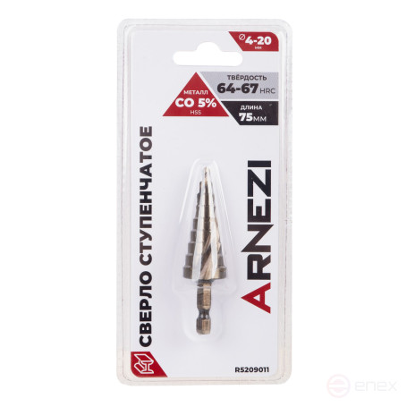 Сверло ступенчатое 4-20 мм, Cobal 5% (M35), шестигранный хвостовик ARNEZI R5209011