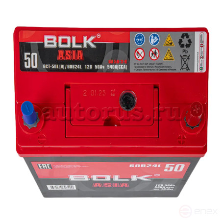 Аккумулятор BOLK ASIA 50 А/ч обратный R+ 238x129x225 B24 EN 540 А