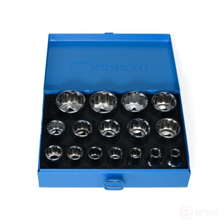 Set of twelve-sided socket heads 1/2”, inch dimensions NORGAU Industrial, ND1916-A5/16-1.1/4, 16 pieces
