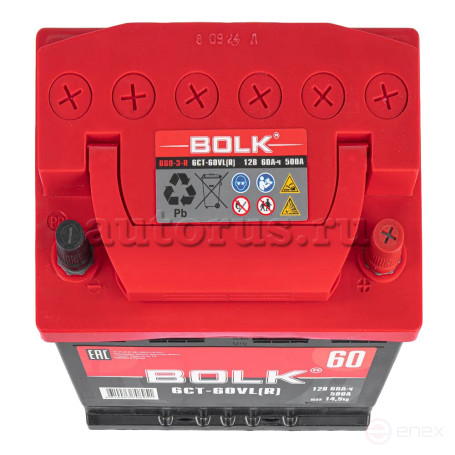 Аккумулятор BOLK Standart 60 А/ч обратный R+ 242x175x190 L2 EN 500 А