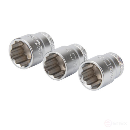 Set of hexagon socket heads NORGAU Industrial with accessories 1/2", 19 pieces, N1919-S1032 in a metal box