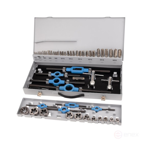 Set of hand taps and dies NORGAU Industrial M3-M20, HSS, 56 items