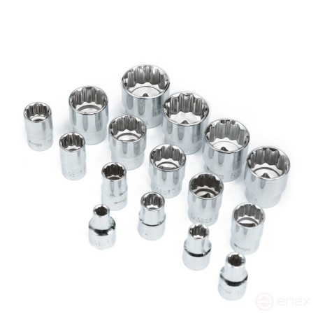 Set of twelve-sided socket heads 1/2”, inch dimensions NORGAU Industrial, ND1916-A5/16-1.1/4, 16 pieces