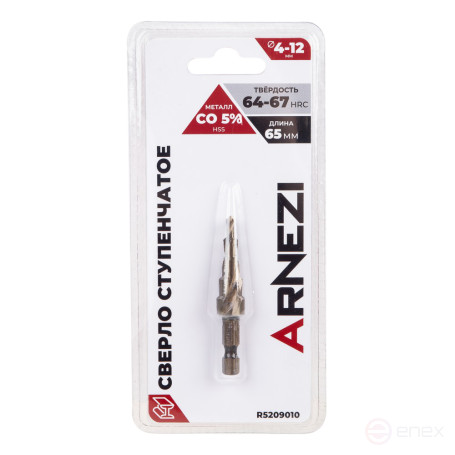 Step drill bit 4-12 mm, Cobalt 5% (M35), hexagonal shank ARNEZI R5209010