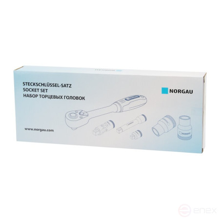 Набор двеннадцатигранных торцевых головок с аксессуарами NORGAU Industrial 3/8", 22 предмета, ND3022 в металлическом ящике