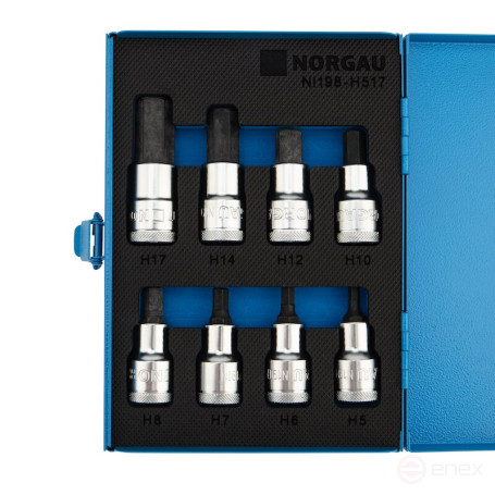 Набор торцевых головок со вставками NORGAU Industrial 1/2”, 8 предметов, NI198-H517 в металлическом ящике