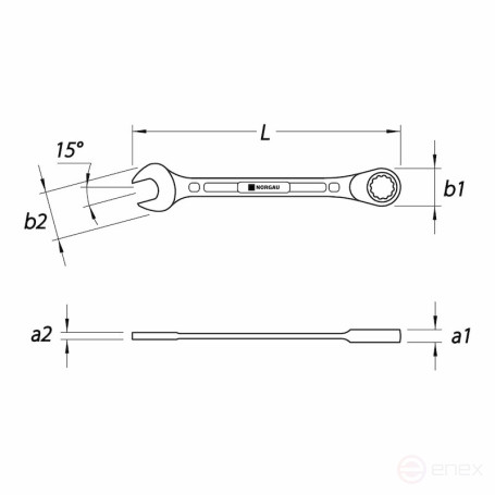 Combination wrench NORGAU Industrial with ratchet 32 mm, N7R-32