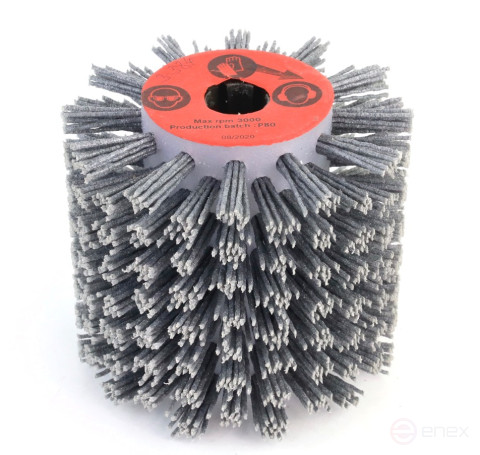 Щетка Д110*100*19+4 паза, ворс полимер-абразив P80 по дереву для щеточных шлиф машин с валом Д19+4 (3-384)