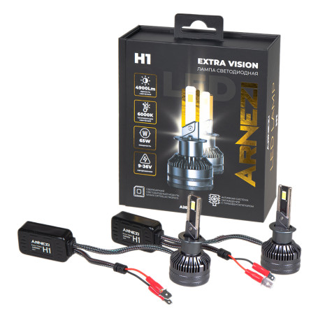 LED Lamp 12/24V H1 65W 4900lm PK22s 6000K ARNEZI Extra Vision LED 2 pcs DUOBOX IP68 A2000001