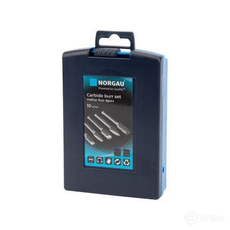 Набор борфрез твердосплавных NORGAU Industrial режущие головки 10-12 мм, DCM, 10 предметов