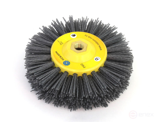 Disc brush D150*40*M14, pile polymer abrasive P60 on wood for UPM USM (Bulgarian) (6-011)