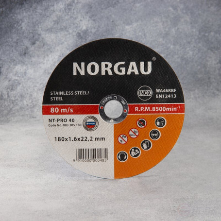 Круг отрезной NORGAU Industrial по стали и нержавеющей стали NT-PRO 40, 180х1.6х22.23