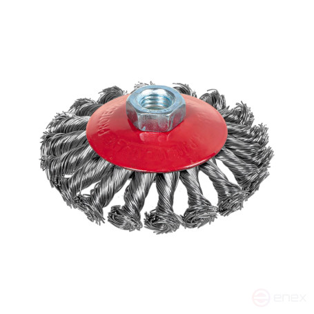 Щетка для УШМ конусная 100 мм, посадка M14, стальная витая проволока d=0.5мм, 12500 об/мин ARNEZI R8048100