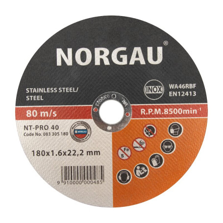 Круг отрезной NORGAU Industrial по стали и нержавеющей стали NT-PRO 40, 180х1.6х22.23