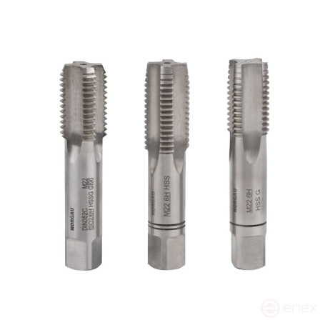 Set of hand taps NORGAU Industrial M22, HSS, 3 pieces