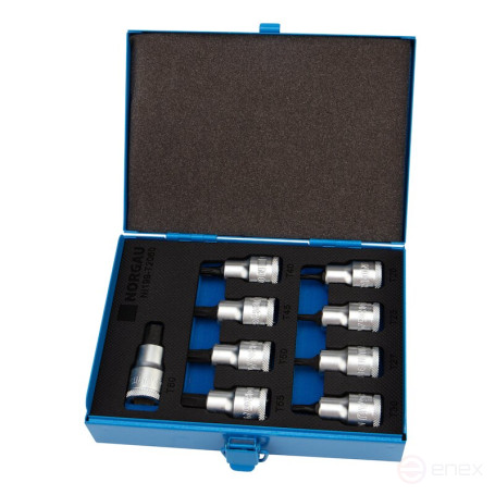 Set of end heads with inserts NORGAU Industrial TORX 1/2”, 9 pieces, NI199-T2060 in a metal box