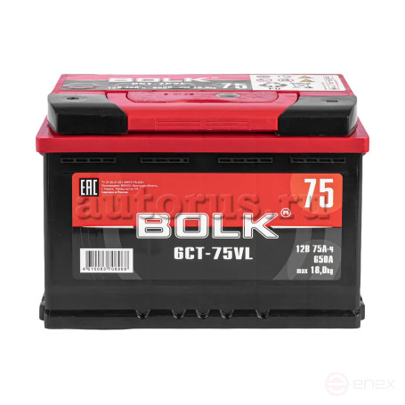 Аккумулятор BOLK Standart 75 А/ч прямой L+ 278x175x190 L3 EN 650 А