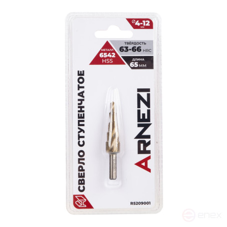 Сверло ступенчатое 4-12мм, HSS, трехгранный хвостовик Arnezi R5209001