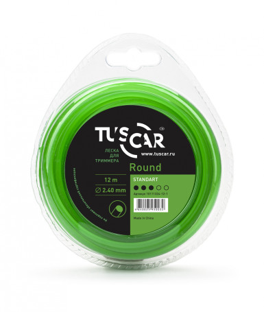 Леска для триммера TUSCAR Round, Standart, 2.4mm*12m