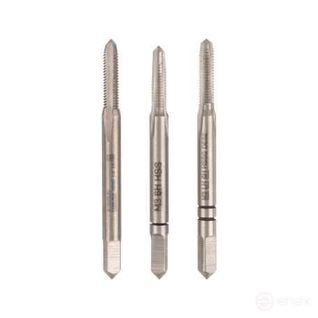 Комплект ручных метчиков NORGAU Industrial левого вращения M3, HSS, 3 предмета