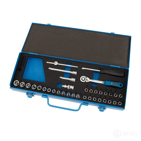 Set of hexagon socket heads NORGAU Industrial with 1/4" accessories, 35 pieces, N2035-S414 in a metal box